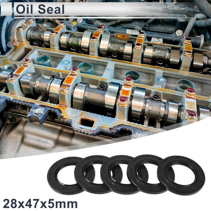 RATCHROLL Oil Seal TC Seal Ring Rotary Shaft Seal 28x47x5mm High Pressure Nitrile Rubber Black 5 Pcs - Image 2